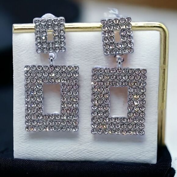 Fancy Rhinestone Pave Jewelry Dangle Earrings Classic Wedding Prom Bridal Bride - Picture 2 of 5